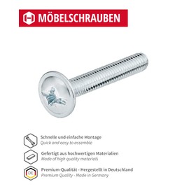 Gedotec Furniture Screws M4 Galvanised Steel - H10644 | Pack of 100 - Handle Screws for Furniture Handles | Furniture Connectors - M4 x 35 mm | Threaded Screws - Furniture Handle Screws - Connecting