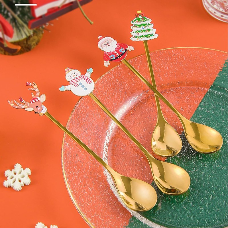 4Pcs Christmas Coffee Spoons Stainless Steel Christmas Coffee Spoon Creative