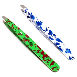 PREMIUM INSTRUMENTS Slanted Tweezers - Professional Stainless Steel Slant Tip Tweezer - The Best Precision Eyebrow Tweezers Set of 2