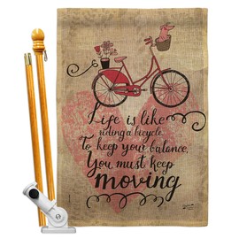 Angeleno Heritage Must Keep Moving Burlap House Flag Set Sports Cycling Ride Bicycle Bike Velo Entertainment Activity Physical Decoration Banner Small Garden Yard Gift Double-Sided, Made in USA