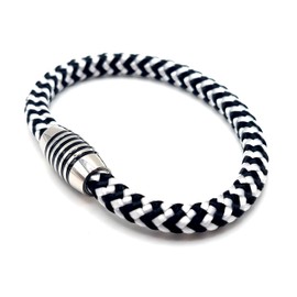Bracelet "Black/White Shockwave" made of colour-intensive paracord sailing rope with black enamelled stainless steel magnetic clasp., Nylon