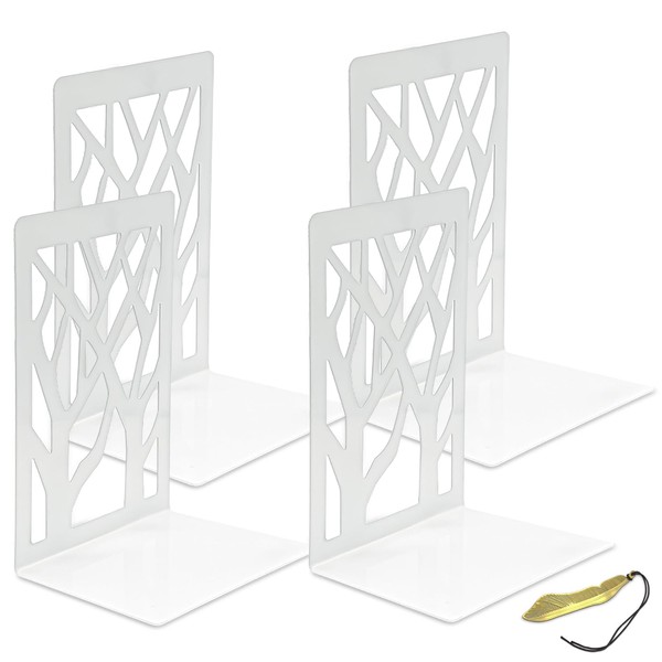 Mgood Book Ends, Metal Bookends, 2 Pair White Book Ends