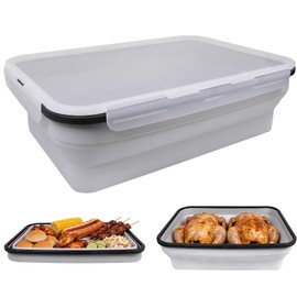 FUSMYE Silicone Collapsible BBQ Prep Tub with Lid, 10L/338oz/2.64Gal, XXXL Large Food Container, Portable Food Prep Station for Grilling, Camping, Kitchen & Outdoor Cooking, BPA Free(Gray 1PCS)