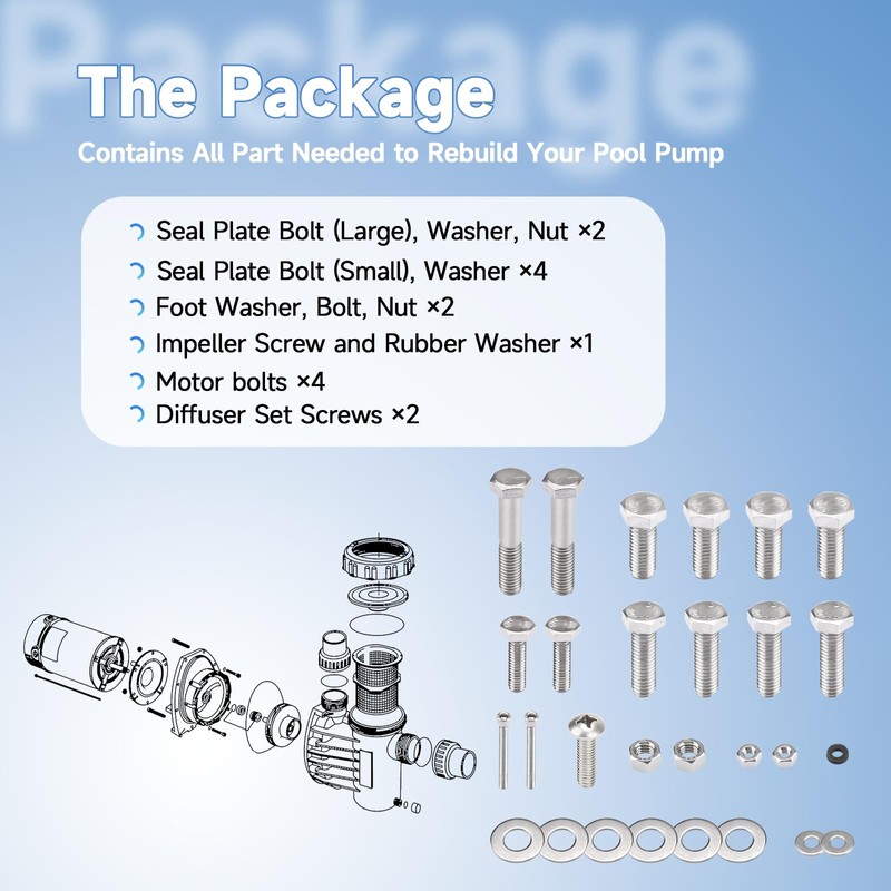 Pool Pump Bolt Kit for All Pentair Whisperflo/Intelliflo Pool &