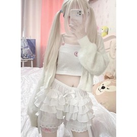 Womens Lolita Bloomers Ruffles Pumpkin Pants Y2k Layered White Coquette Shorts Party Pettipants