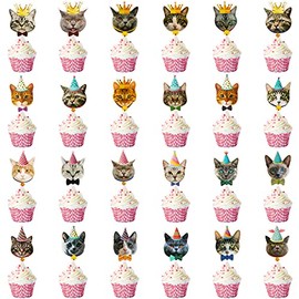 48 Pieces Cat Cupcake Toppers, Cat Face Cupcake Toppers Cute Cat Head Cupcake Toothpicks for Cat Themed Birthday Party Favors Supplies Decorations, Cat Birthday Party Supplies Decorations