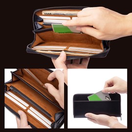 ACLUO Men's Long Wallet, Tochigi Leather, Genuine Leather, YKK Zipper, Made by Leading Leather Craftsmen, Large Capacity, navy