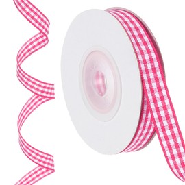 PATIKIL 10 Yards x 0.4" Plaid Ribbon, Pink and White Gingham Ribbon Gift Wrapping Ribbon for Thanksgiving Bow Wreath Craft Birthday Wedding