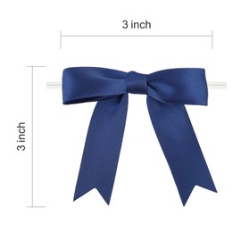 Meseey 50 Pcs 3 Inches Twist Tie Satin Ribbon Bows Navy Blue Pretied Premade Craft Bows for Treat Bags Gift Wrapping Basket Wedding Baby Shower Brithday Christmas Party (3", Navy Blue)