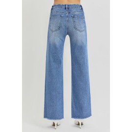 Allimy Straight Leg Jeans for Women High Waisted High Rise Baggy Flare Boot Cut Bell Bottom Stretch Raw Hem Mom Tall Womens Jeans Wide Leg Denim Pants Wash Blue US 12