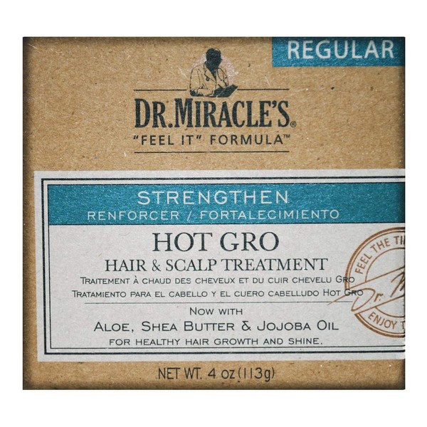 Dr. Miracle's Hot Gro Hair and Scalp Treatment - For Healthy Hair Growth & Shine, Contains Aloe, Shea Butter, & Jojoba Oil, Strengthens, Moisturizes & Conditions, 4 oz