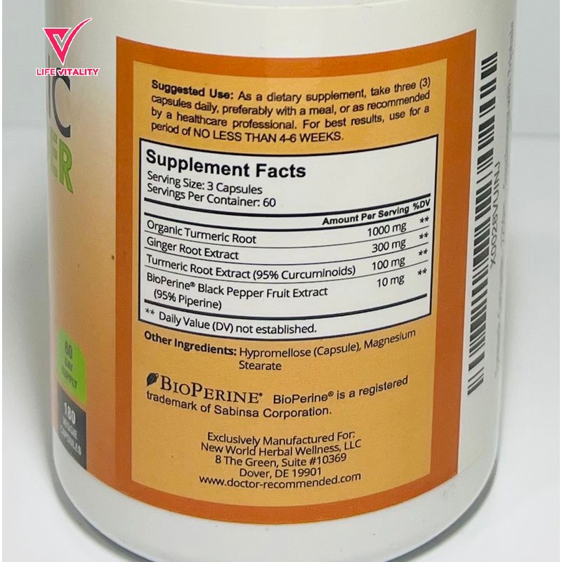 Doctor Recommended Turmeric & Ginger 1000 mg 💊 180 Veggie
