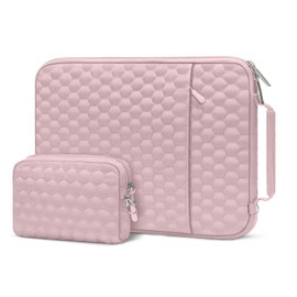 MOSISO Funda Protectora Compatible con MacBook Air/Pro,13-13.3 Pulgadas Portátil,Compatible con MacBook Pro 14 2023-2021 M2 M1,Hexágono Bolsa Vertical con Pequeña Caso&Mango Lateral&Cinturón, Rosa