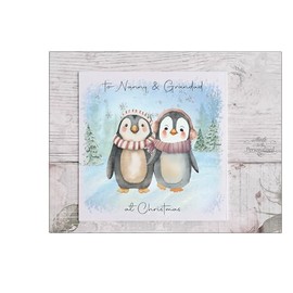 Nanny & Grandad Christmas card, Penguin Xmas card, Grandparents Christmas 2023 card, from the Grandchildren