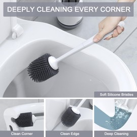 Lefree Toilet Brush, 3 Pack Toilet Brush,Silicone Toilet Bowl Brush and Holder Set with Ventilated Holder, Toilet Brush Set for Bathroom,Floor Standing & Wall Mounted Toilet Scrubber Without Drilling