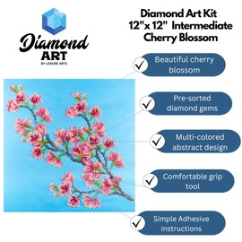 DIAMOND ART BY LEISURE ARTS Diamond Painting Kits for Adults 12"x12" Intermediate Cherry Blossom, Full Drill, Diamond Art Kits, Dimond Art, Diamond Art for Adults, Diamond Art Kit