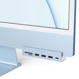SATECHI Pinza Hub USB C – Puerto de Datos USB C, Datos USB A 3.0, Lector de Tarjetas Micro/SD – para Apple Studio Display y 2021 iMac M1 24". No es Apto para iMac 2020 y Modelos anteriores (Azul)