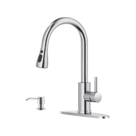 Brushed Nickel Basin Pull Out Spary Kitchen Sink Faucet Soap Dispenser Mixer Tap