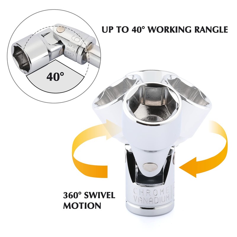 EMENTOL 10PCS 3/8" Drive Universal Joint Socket Set, 6 Point,