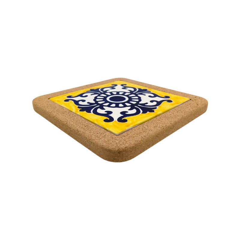 Portuguese Ceramic Tiles Trivet with Cork Base for Hot Pots
