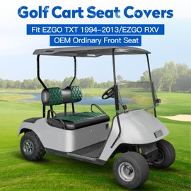 NOKINS Golf Cart Diamond Seat Covers Kit, Fit for EZGO TXT 1994-2013/EZGO RXV OEM Standard Front Seat Cushion, Golf Cart Vinyl Seat Cover, No Nails Required (Dark Green and Black)