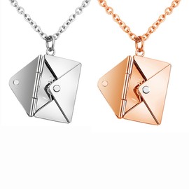 Floatdream 2 x Pairs Necklace, Envelope Necklace, Love Letter Necklace, Stainless Steel Necklace with Literary Design, Necklace with English Letters (Rose Gold Silver), Stainless Steel, No Gemstone