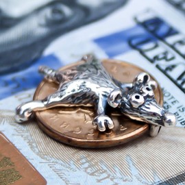 Attract Money Amulet for Wallet Purse - Sterling Silver 925 - Cute Mouse Rat on Real Coin Charm - Wealth Abundance Talisman - Collectible Figurine Knick Knacks Jewelry