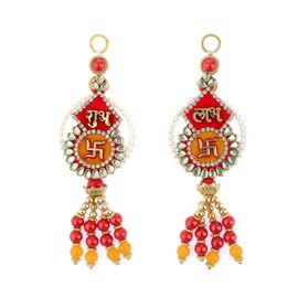 Auspicious Shubh Labh Swastika Hanging Bandanwar Door Wall Hanging Toran Indian Traditional Festival Navratri Handmade Toran Valance Showpiece for Home Temple Pooja Décor(Size:-5"X2")(Multicolour)