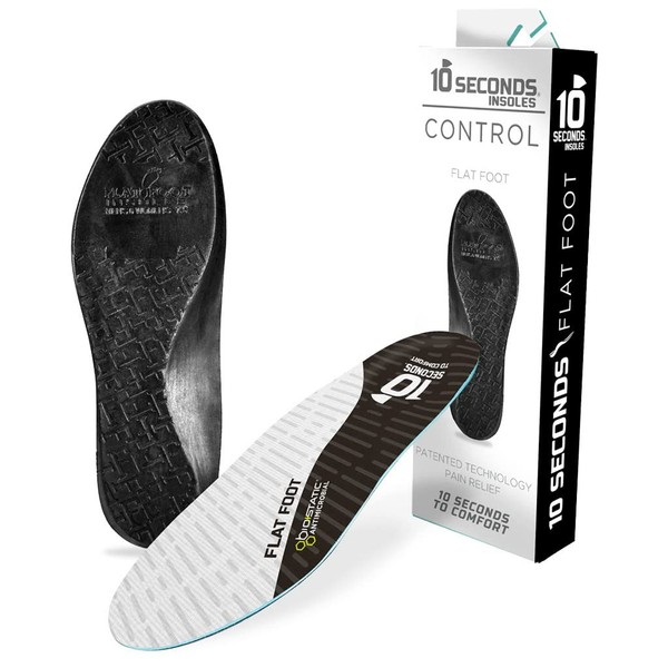 10 Seconds - Flat Foot Orthopedic Insole – Corrective Arch Support for Flat Feet, Biostatic Topper with Shock Absorbing Foam, Prevents Overpronation M 10/10.5, W 11.5/12