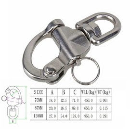 Swivel Eye Snap Shackle 316 Stainless Steel Quick Release Swivel Sailing Rigging for Spinnaker Halyard, Kayak Anchor System Horse use (128mm)