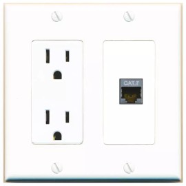 RiteAV CAT7 Decorative Wall Plate with Power Outlet 1 Port [White]