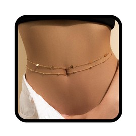 Handcess Boho Belly Chain with Gold Sequins Bikini Belly Waist Chains Beach Beads Body Chain for Women and Girls, Sequins, Sequins