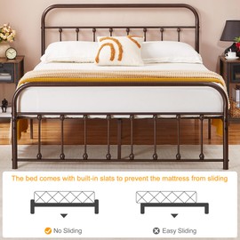 VECELO Full Size Victorian Style Metal Bed Frame with Headboard Classic Metal Platform Bed Frame Mattress Foundation with Victorian Style Footboard/Under Bed Storage/No Box Spring Bronze