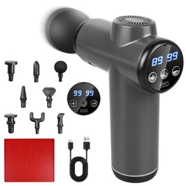 Massage Gun with 99 Speeds and 8 Massage Heads, LCD Touchscreen Muscle Massager up to 29900 rpm, USB-C Charging, Mini Massage Gun for Deep Tissue and Muscle Relaxation (Grey)