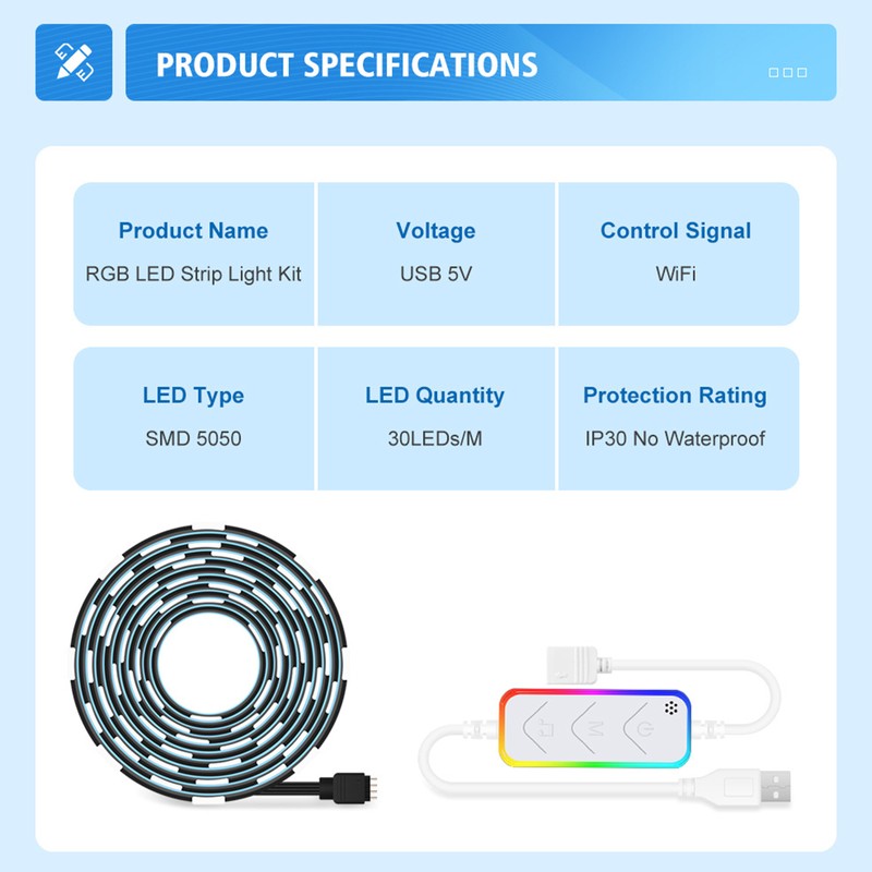 Wifi TV Strip Light USB 5v 5050rgb Colorful Music Sound