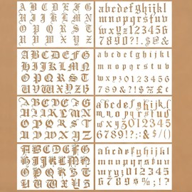 8 Pcs Old English Stencils Reusable 6×10 Inch Letter Stencils for Crafts Plastic Gothic Numbers Stencil Drawing Templates for DIY Wall Canvas Knit Notebook Card Wood