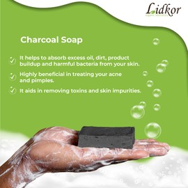 LIDKOR Schwarze Seife mit Aktivkohle 100g - Antibakterielle & Porenreiniger Naturseife für Unreine Haut - Anti Pickel, Akne und Fettige Haut Peeling Seife - Black Soap - Festes Duschgel – Handseife