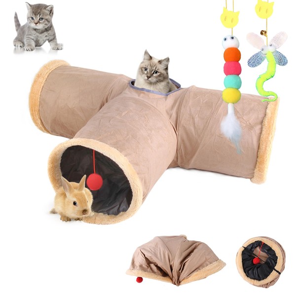 mymai Foldable Cat Tunnel with Soft Suede Cover, Interactive Rustling