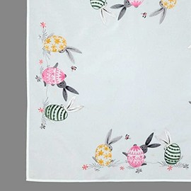 Tablecloth Ecru Colourful for Easter with Embroidery Easter Eggs and Easter Bunnies Spring (85 x 85 cm)