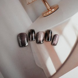 GLORS Short Press On Nails, Purple Leopard Chrome Design, 10 Pieces, Handmade Square False Nails (L,SS)