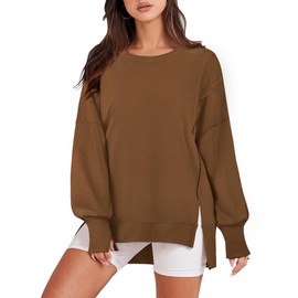 Gaharu Women's Sweatshirt Pullover Long Sleeve Women's Oversize Long Sleeve Casual Crew Neck Top Autumn Winter Fashion Tops, brown