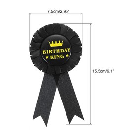 PATIKIL Birthday King Ribbon,Satin Fabric Birthday Men Tinplate Badge Pin,Happy Birthday Boy Party Button Pins,Boy Brooches for Party Decoration，Black Golden