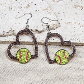 Game Day Heart Ball Sports Ball Earrings/Sparkly Glitter Love Shaped Heart Acrylic Dangle Earrings/Softball Basketball Volleyball Baseball American Football Earring-3