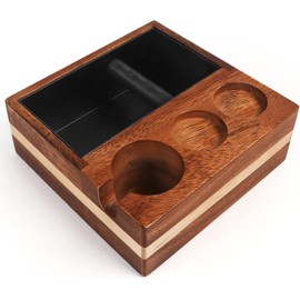 Kmise Natural Walnut Espresso Accessories Organizer Box Fits Espresso Distributor,Tamping Station Base,Tamper Holder-1.5L Coffee Grounds Box (51/54MM)