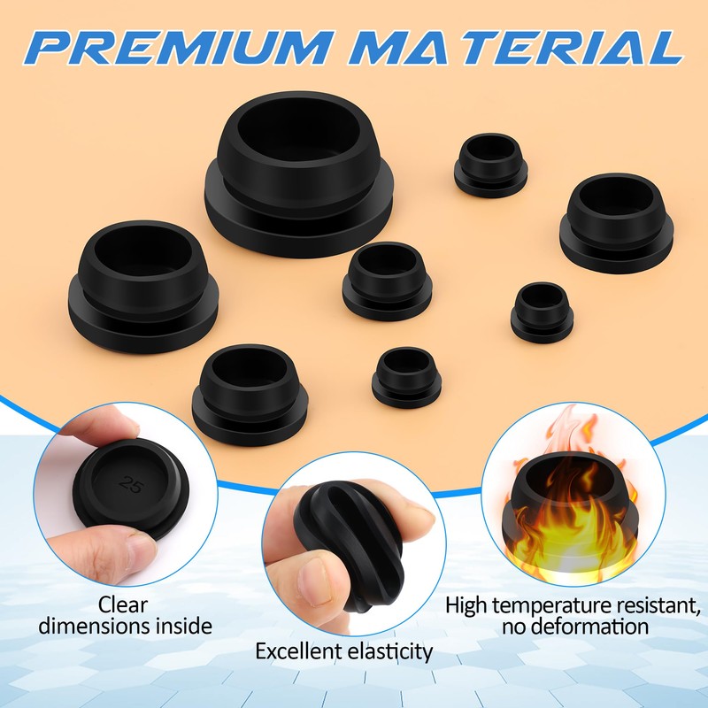 135 PCS Rubber Plugs for Round Holes, Anglecai 8 Size