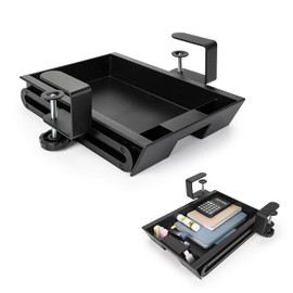 EHO Under Desk Slide-Out Storage Drawer, Small 11.7"x8.2" Pull-Out Organizer with Smooth Sliding Rail, Adjustable C-Clamp Mount, Black Tray for Home Office & Standing Desk