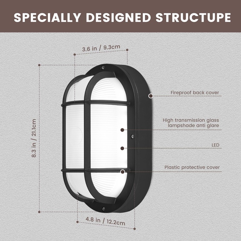 MULANDI Bulkhead Light Fixture with CCT（3000K-4000K-5000K） Selectablet - Glass Diffusers