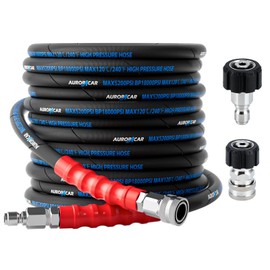 3/8'' Pressure Washer Hose 50FT, Kink Resistant High Tensile Wire Braided Power Washer Hose for Hot and Cold Water with 2 Pcs M22-14mm 3/8" Quick Connect Kit, 5200PSI Commercial Industrial Grade