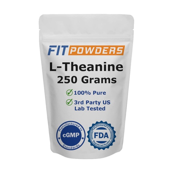 Theanine Powder 8.8 Ounces (250g) - 100% Pure, Non-GMO, Gluten Free L-Theanine (Multiple Sizes) Mood and Cognitive Supplement, Stress Relief and Relaxation, Scoop Included - Fit Powders
