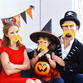 WOSHN Yellow Mustache and Eyebrows Cosplay Accessories Dress Up Day Reusable Stick-On Fake Beard Mustache and Bushy Eyebrows Funny Party Favors